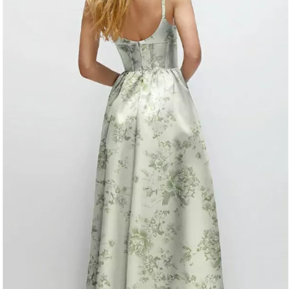 Dessy Scoop Neck Inset Corset Floral Satin Maxi Dress with Pockets - Picture 2 of 3